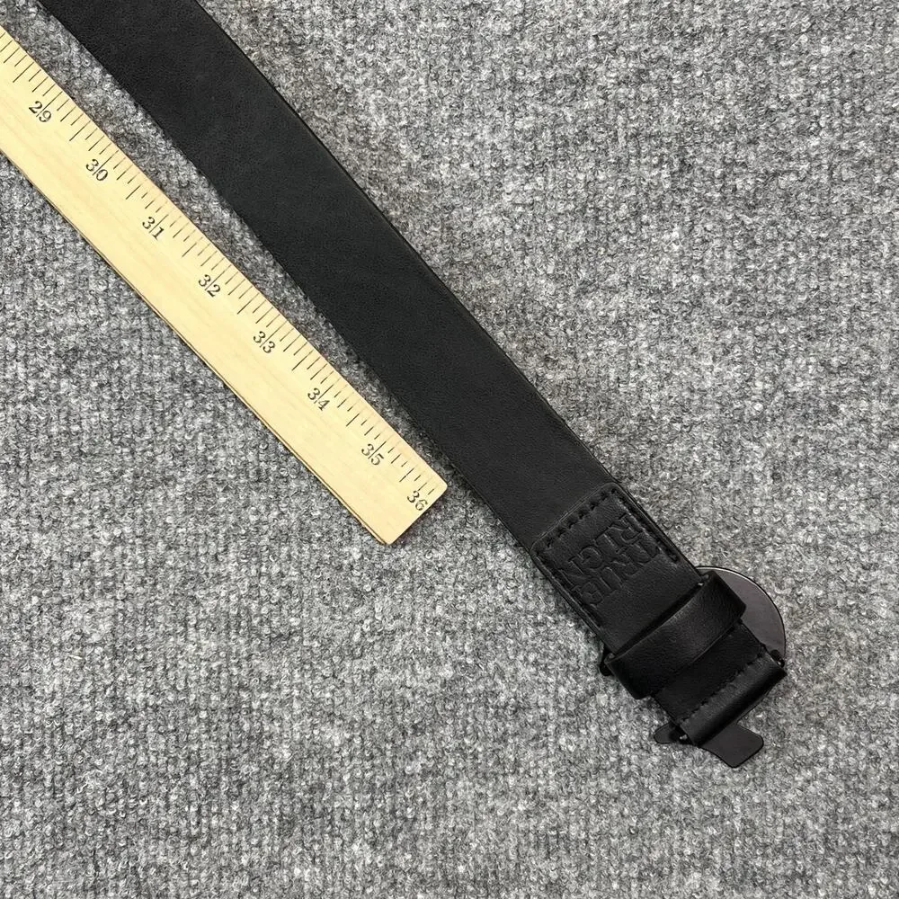 True Religion Belt Mens 36 Black Faux Leather Dress Horseshoe Logo Buckle